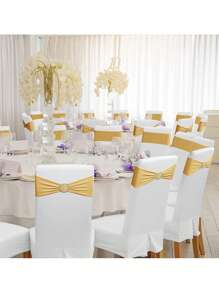 4pcs/10pcs/20pcs/50pcs Quality Elastic Chair Sash Bowknot , Made Of Spandex, Universal Elastic Chair Bands With Sliders For Holiday, Wedding, Party Decoration