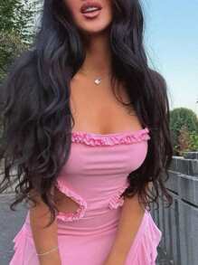 Women's Strapless Ruffle Hem Long Dress