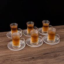 1 套，欧式玻璃餐具套装，玻璃杯碟，马克杯碟，家用水杯，花茶杯，6 杯 6 碟（带勺子），复古浮雕杯碟 - 彩色 - 查看 1
