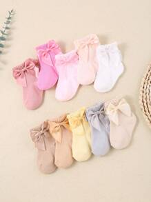 paquete de 10 pares de calcetines de bebé de 0 a 3 años, colores aleatorios con adornos de moño adorables