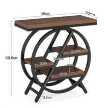 Mesa auxiliar para sala de estar, mesa auxiliar estrecha de 3 niveles con almacenamiento, mesa auxiliar de sofá de madera con marco de metal geométrico, mesita de noche industrial y mesita de noche para dormitorio - Marrón - Ver 2