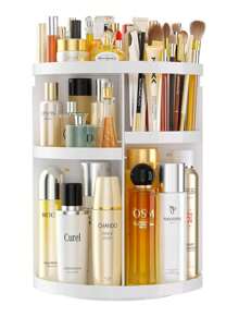 Soporte giratorio de carrusel de maquillaje ajustable para bricolaje, Organizador de maquillaje, caja de almacenamiento giratoria para cosméticos de 360 grados, gran capacidad, se adapta a tóner, cremas, brochas de maquillaje, lápices labiales y más - Multicolor - Ver 8