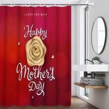 1/4pcs Mother's Day Floral, Heart, Letter Print Waterproof Bathroom Curtain Set With 12 Hooks, Includes Shower Curtain, Toilet Mat, U-Shaped Mat, Modern Bathroom Decor, Washable Polyester, Suitable For Hotel, Apartment, Home