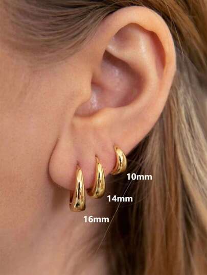 1 对厚金银环形耳环，925 银小环形耳环，微型金色时尚厚环形耳环。它们可以堆叠以进行多个穿孔，具有时尚简约的风格，适合日常约会佩戴。