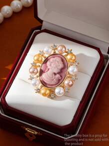 1pc Alloy Pearl Inlaid Lady Head Brooch, Minimalist European French Royal Style Unique Clothes Accessory Lapel Pin - Multicolor - View 9