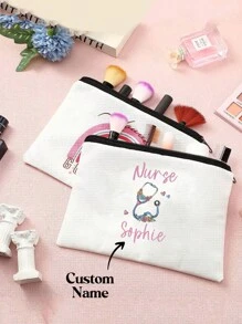 Personalized Beige Printed Nurse Bag, Customized Nurse Bag, Customized Toiletries Storage Bag, Cosmetics Storage Bag, Nurse Thank-You Gift, Registered Nurse Bag, New Nurse Gift, Customized Printed Girl Bag, Daily General Use - Multicolor - View 2