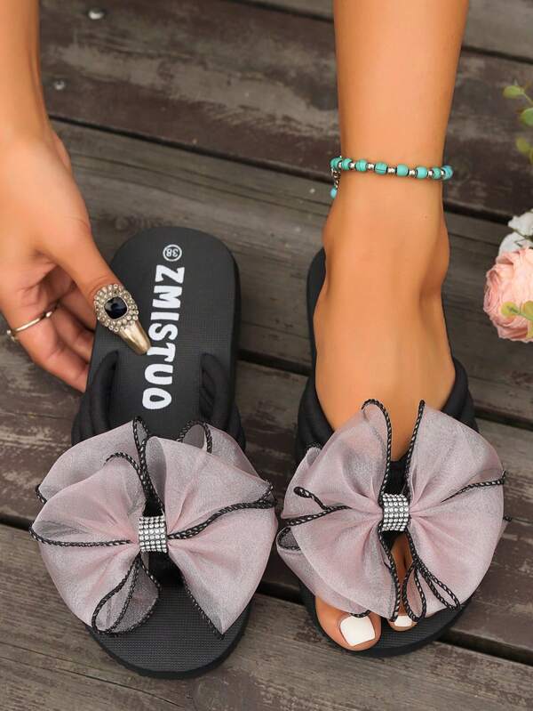 Women's Rhinestone Butterfly Wedge Slippers, Platform Thick-Sole Flip Flops