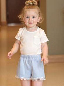 Toddler Baby Girls Beach Shorts Kids Summer Elastic Band Fashion Striped Lounge Shorts - Blue - View 2