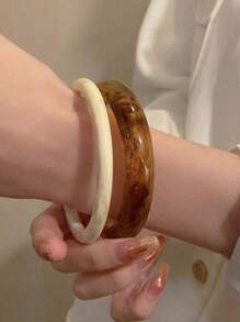 4pcs Vintage Resin Amber Pattern Acrylic Bangle Bracelets, Women's Fashionable & Versatile