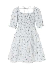 Mommy And Me Matching Dresses Short Sleeve Square Neck Print Dress Family Matching Sundress Outfits, Mother Daughter Matching Dresses, Family Matching Outfits - 女童白色 3-4T - 查看 7