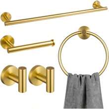 5-Piece Bronze Gold Bathroom Hardware Accessories Set, Gold Towel Bar Towel Holder Set Towel Rack Set Stainless Steel Wall Mounted, 23.6 Inch