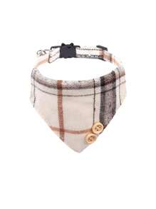 1/2pcs Plaid Pattern Cat Collar Accessories, Adjustable Kitten Bib With Cute Bowknot Buckle Puppy Necklace Set