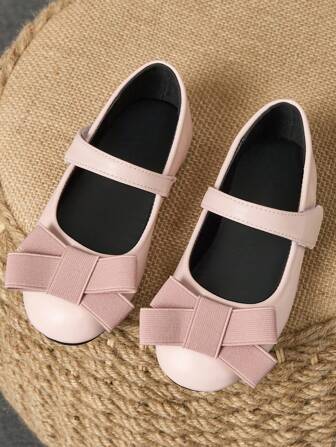 1 Pair Girls' Pink Leather Shoes, Hostess Princess Dress Shoes For Children, Round Toe Bow Ballet Flats For Chorus Performance, Cute & Fashionable School Uniform Shoes