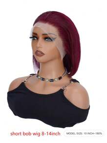 Eulisi 13X4 直发蕾丝前假发，60%真人发，女士短款波波头假发，180密度无胶高清透明蕾丝前假发，预先拔毛并带有婴儿发，自然发际线，8-14英寸，万圣节服装