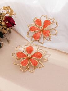 Enamel Drip Floral Design Necklace, Ring And Earrings Set, Elegant And Fashion Accessories Suitable For Gifts, Parties And Daily Wear - Mauve Purple - View 8