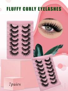 7 件套防水卡通睫毛，6D 蓬松、加长、自然、浓密、童话卡通睫毛，适合初学者，可重复使用 - 黑色 - 查看 2