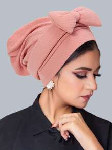 1 Chic Women's African-Inspired Turbans - Stylish Solid Color Head Wraps With Large Bow, Elastic Polyester Chemotherapy Hats, Machine Washable - Perfect For New Year & Holiday Celebrations - Multicolor - View 7