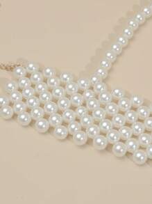 1pc Elegant Minimalist Classic Beaded, Versatile Fashion Jewelry For Women, Handmade Hollow Pendant Body Chain, Suitable For Ladies' Ball, Wedding, Party Gifts, All Seasons, Summer - White - View 8