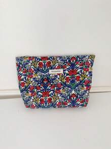 1 件复古碎花图案大容量化妆包，便携式拉链化妆品收纳袋，大旅行包，女性必备，学生宿舍，伴娘礼物，母亲礼物，生日礼物 - 藏蓝色 - 查看 17