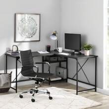 Mainstays Two-Way Convertible Desk With Lower Storage Shelf, White Finish And Black Metal Frame - Black - View 1