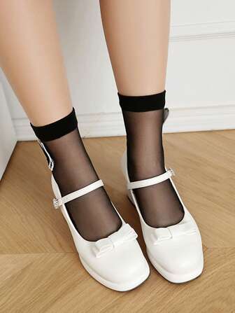 Women's High Heel Platform Mary Jane White Shoes, Anti-Slip Waterproof Versatile New Style Pumps