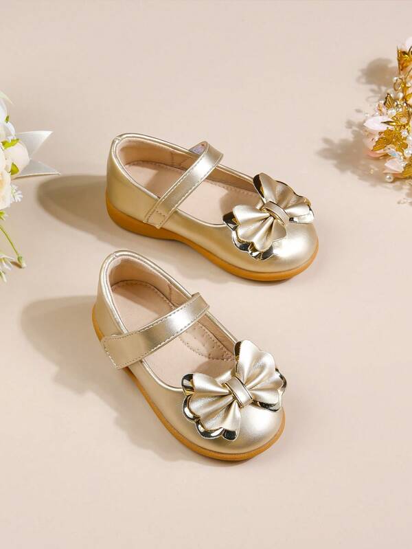 Zapatos planos con decoración de moño elegante para niñas pequeñas, adecuados para fiestas familiares cómodas en interiores
