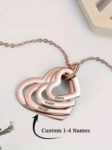 Colier personalizat din oțel inoxidabil gravat, 1-4 buc, colier cu nume, pandantiv cu inimă multistrat, farmec, plăcuță de nume pentru femei, bijuterii, ornament de sărbători, cadouri pentru prietenă, colier elegant personalizat, cadouri aniversare, cadouri de familie, cadouri de Paște, cadouri de Ziua Mamei, cadou de Ziua Femeii, coliere personalizate gravate la modă, ținută vintage