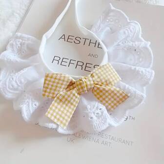 1 件可爱猫项圈、宠物围巾围兜、狗头巾、宠物配饰、公主风格格子领结围巾