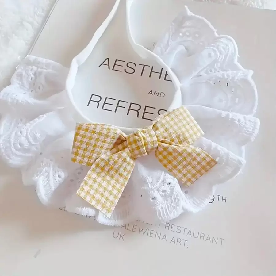 1pc Cute Cat Collar, Pet Scarf Bib, Dog Bandana, Pet Accessory, Princess Style Plaid Bow Tie Scarf