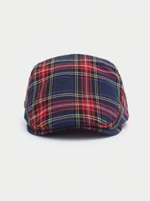 1pc Plaid Retro Casual Polyester Patchwork Newsboy Cap, British Style, Spring/Summer, Beret Cap - Forward Cap - View 15