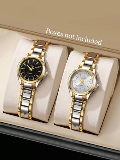 2 件/套女士优雅时尚数字刻度小表盘休闲石英腕表配钢带