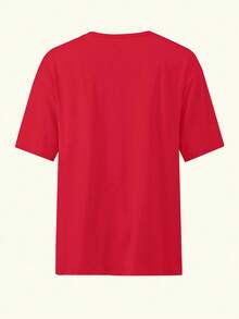 Customized Women's T-Shirt - Add Your Own Text (Anniversary/Wedding Vow/Engagement Announcement/The Day You Became A Couple) To Design Your Own Personalized Printed T-Shirt - Red - View 5