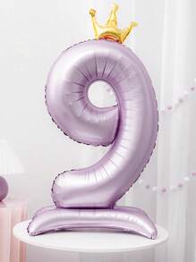1pc 42-Inch Purple Crown Number Foil Balloon, Suitable For Birthday Party Any Age, Birthday Party, Anniversary, Wedding, Graduation Celebration Decoration, 1pc Happy Birthday Balloon - Purple - View 3