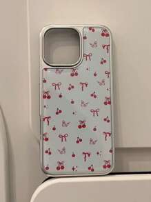 1 szt. galwanizowane żywiczne etui na telefon z kokardą wiśniową, koreański styl, kompatybilne z 'em, kompatybilne z serią 16/15/14/13, minimalistyczny design
