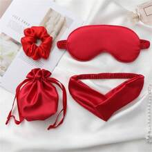 4 Pieces Deluxe Satin Sleep Set: Eye Mask, Matching Scrunchie, Drawstring Bag And Headband - Ideal For Travel And Home Comfort, Unscented Sleep Mask
