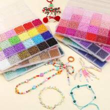 5200pcs 3mm Glass Seed Jewelry Making Kit For DIY Handicrafts And Bracelet, Necklace, Earrings, Ring Jewelry Making, Beading Set Box For Beginners (Random Colors)