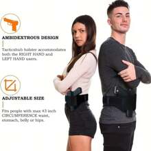 [Boucle de ] Ceinture de holster de port dissimulé | Polyester noir | Sangles réglables et fermeture par boucle de  | Port discret d'arme à feu | Hommes et femmes | Style classique
