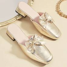 1 Pair Fashion Cute Bow Accent Versatile Patent Leather Mules - Gold - View 7