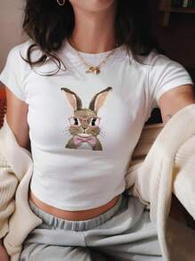 可爱、活泼的卡通风格蝴蝶结仿刺绣图案 Y2K、节日复活节、幸运派对礼服 - 白色 - 查看 1