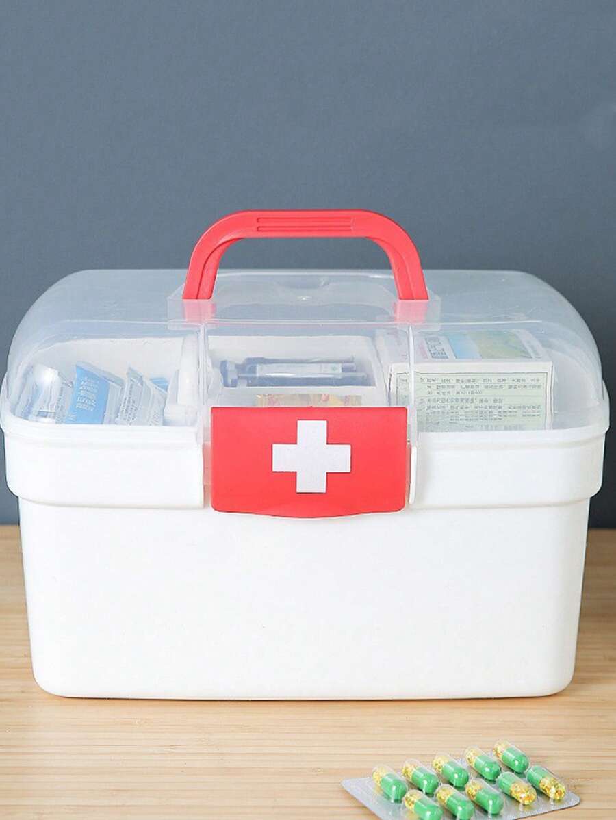 1pc Large Capacity Multilayer Portable Medical Box, Home Emergency First Aid Kit Case Storage Box
