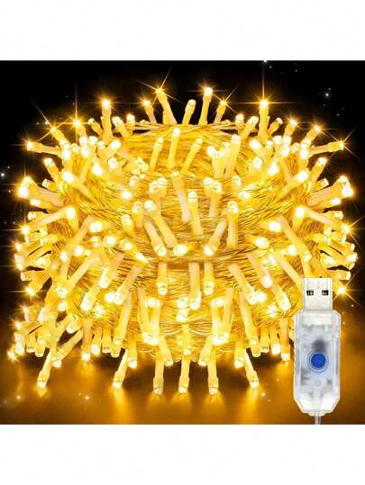 1条1/2/3/4/5/10米长、10/20/30/40/50/100颗LED珠串灯，暖白光，USB供电，塑料材质，适用于厨房、床头、窗户、圣诞节、婚礼、情人节、复活节花园装饰