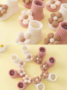 4pcs/Set Newborn 0-1-3 Years Baby Soft Bottom Non-Slip Cute Mid-Calf Socks, Suitable For Spring And Autumn