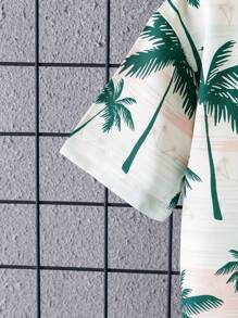 Teenage Boys' Casual Woven Coconut Tree Printed Shirt Set - Green - View 3