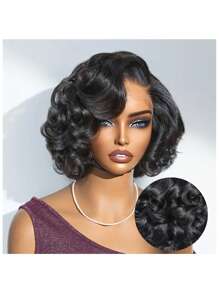 Human Hair Bob Wig With Body Wave, Featuring A 13X4 Lace Front Design. Perfect For Women Seeking A Short Bob Or Pixie Cut With Curly Styles.