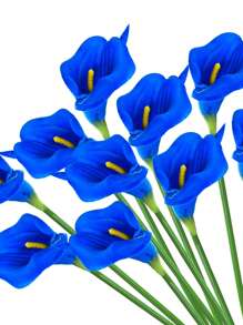 MEHELANY 16/12/9/6支 藍色人造馬蹄蘭，35cm，PU材質，人造花，馬蹄蘭人造花束，適用於居家婚禮裝飾、室內外裝飾、花園裝飾、派對裝飾、波西米亞風裝飾、節日派對裝飾、母親節生日慶祝、日常禮物 - 藍色 - 查看 4