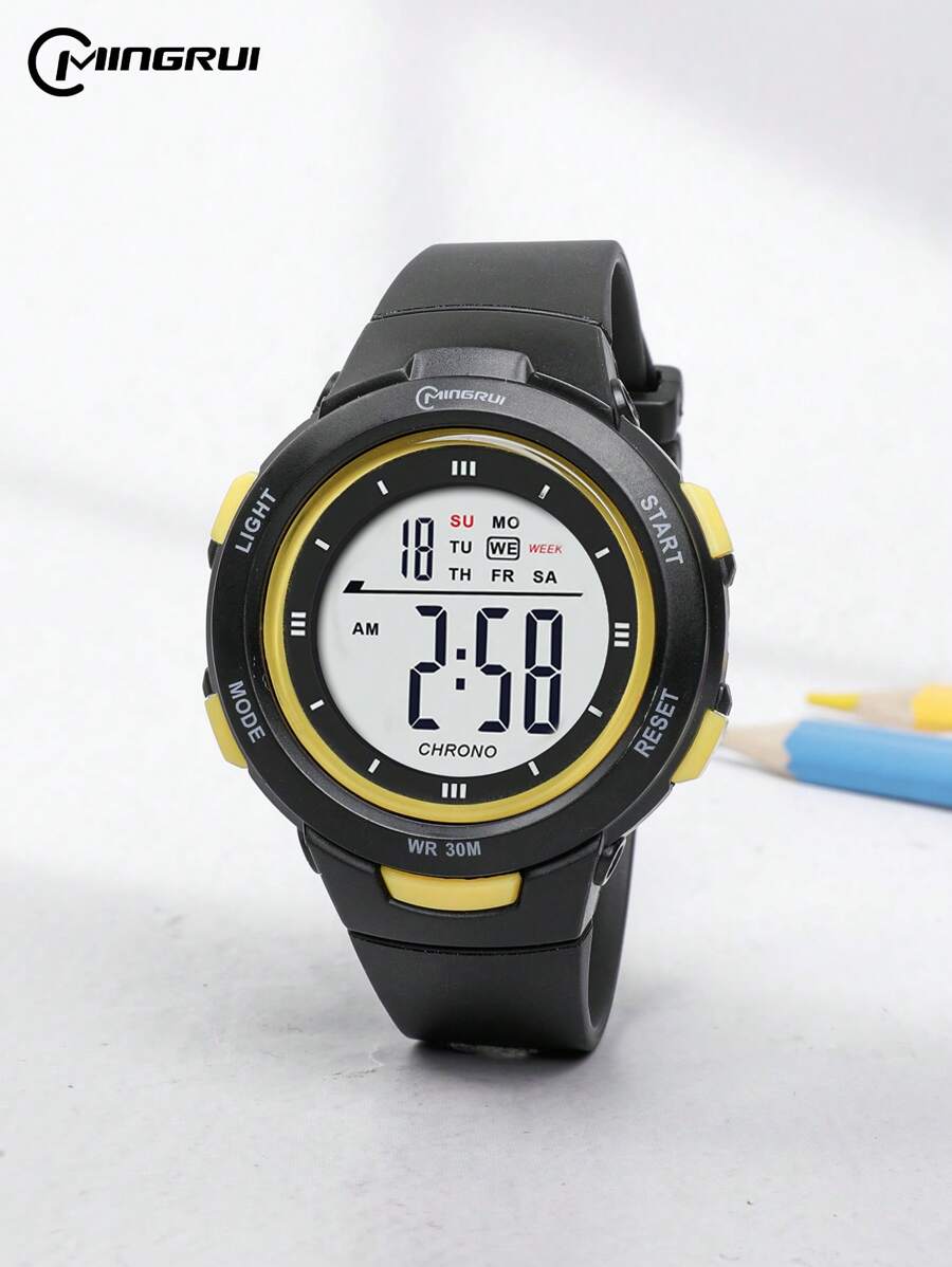 流行青年手表，休闲时尚运动手表，30M防水夜光计时闹钟，多功能数字腕表，适合礼物、学校用品、男孩/女孩，防水 - 彩色 - 查看 1