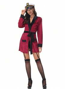 4pcs/Set Women Party Sailor/Captain Costume Include Jacket, Belt, Briefs, Cap, Carnival Role Play Navy Uniform, Halloween Outfit