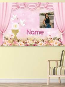 1 pieza Tela de fondo personalizable para fotografía de bautizo con nombre y foto de bebé, telón de fondo bendición de Dios para fiesta de