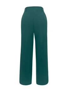 Women's Solid Color Pocket Elegant Straight Leg Pants For Commuting - Dark Green - View 6