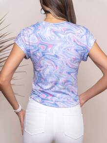 Blusa estilo tipo agogo estampado psicodèlico escote en V manga tipo kimono dolman bajo amplio con cinta para anudar posterior a tono ideal para fiesta evento concierto dìa noche dama mujer calor primavera verano - Lila Púrpura - Ver 2